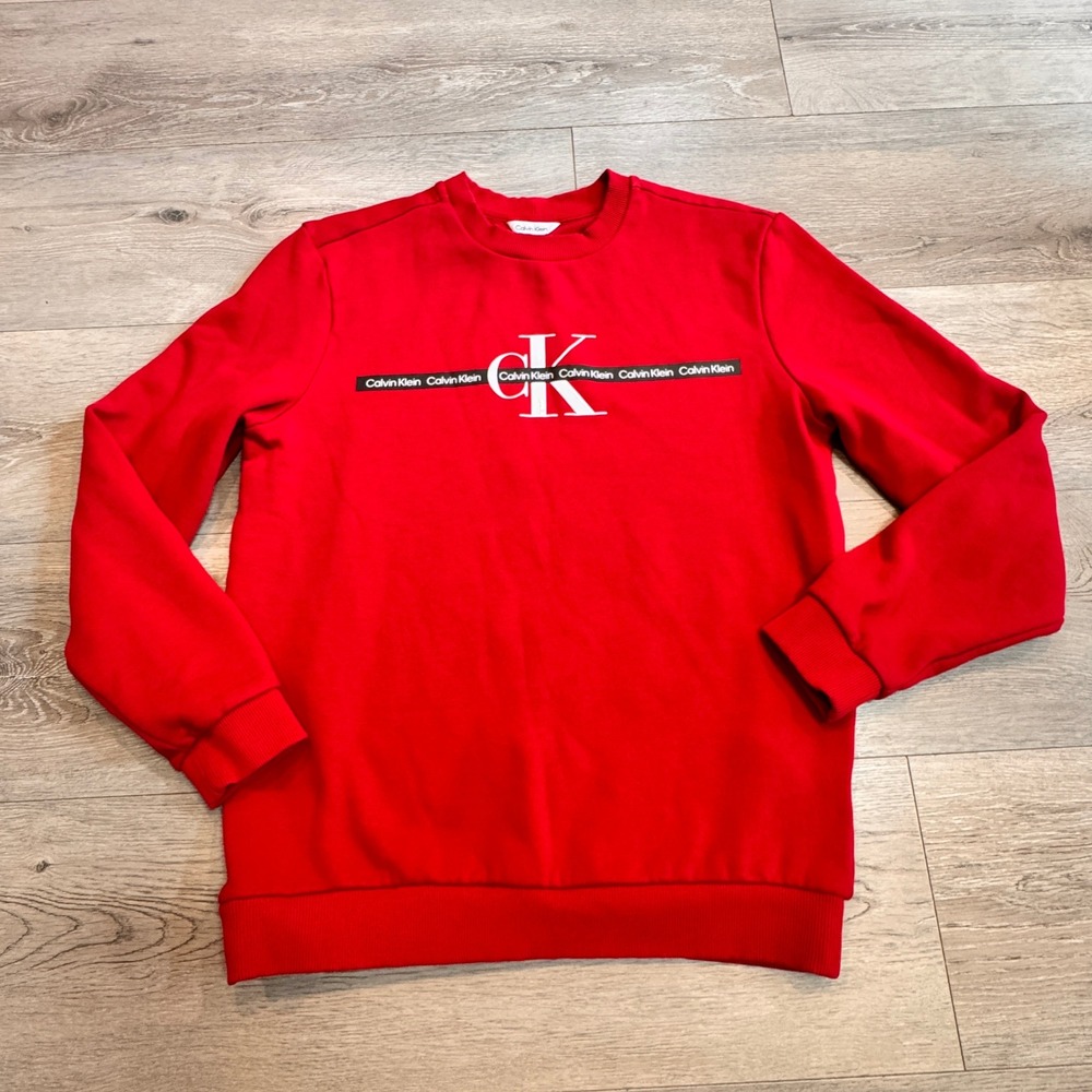 Calvin Klein Logo Graphic Sweatshirt Pullover Crew Neck Red Mens Size Small Y2K